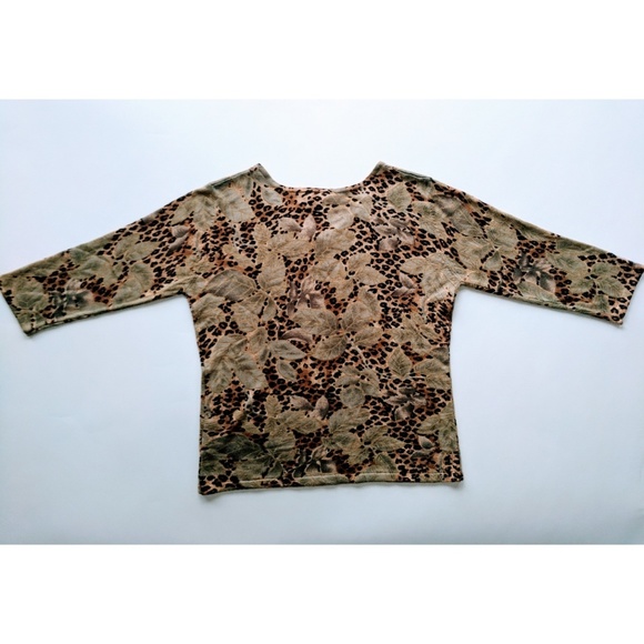 Vintage 90s Leopard Botanical Leaf Print Sweater - Picture 2 of 6